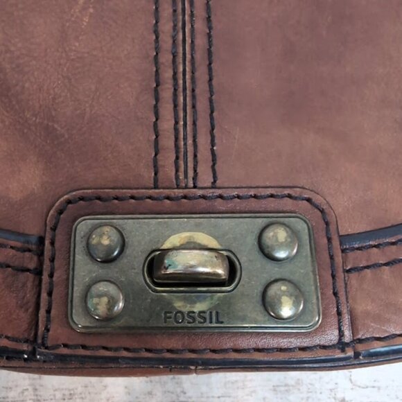 Authentic Fossil Leather Satchel Crossbody Saddle Bag Horseshoe Pattern VINTAGE - Picture 3 of 11